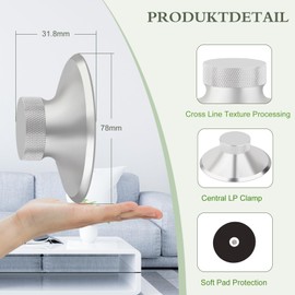 Preffair Record Weight Stabilizer, Aluminum Turntable LP Vinyl Disc Stabilizer with Protective Soft Pad Vibration Reducer for HiFi LP Record Player Vinyl Disc Accessories (Silver)