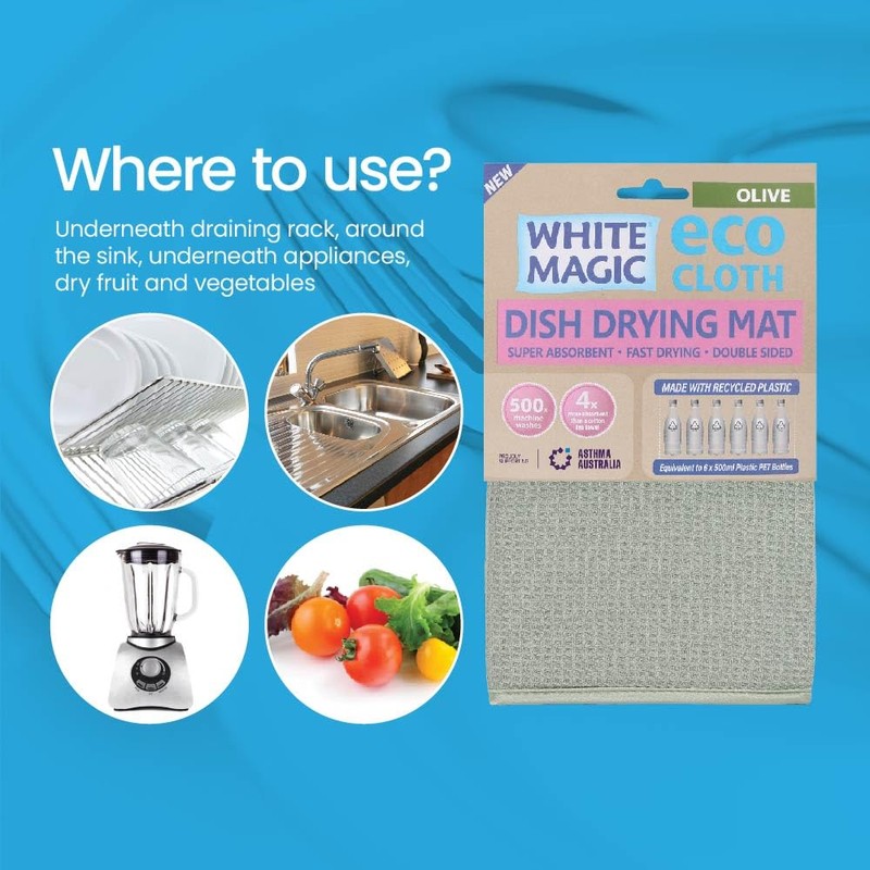 White Magic Dish Drying Mat, Olive - Absorbent & Hygienic,