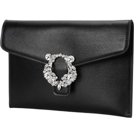 Venoline Envelope Clutch Purse Saffiano Vegan Leather Women Evening Handbags with Crystal Trimmed for Party Wedding Prom Black