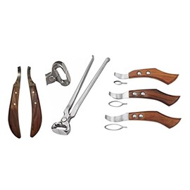 Hoof Nipper 14" and Farrier Hoof De Knives & Loop Knives Hoof Knife Set – Professional Farrier Hoof Trimming Kit for Horses, Sharp Carbon Steel Blades & Ergonomic Wooden Handles
