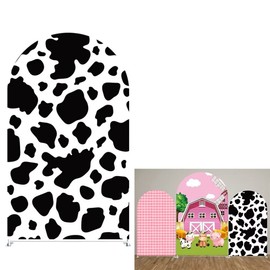 Iydamc Cow Arch Backdrop Covers Farm Theme Party Arched Stretchy Background for Birthday Parties Decoration Baby Shower Kids Photo Booth Double-Sided Arched Props GX-247-4x7ft
