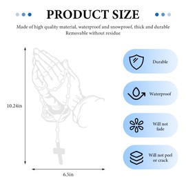 FSTURIOS Praying Hands & Rosary Sticker, Hands Praying Pearl Jesus Christian Decal Car Window Decals, Waterproof Religious Praying Rosary Vinyl Sticker Christ Decor for Bumper Laptop Wall (White)