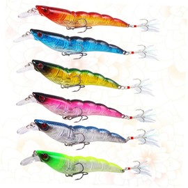 Outanaya 6pcs Fishing Lures Realistic Shrimp Baits for Freshwater Fishing Vivid Colors Grey Red Yellow Green Rosy Essential Accessories for Outdoor Enthusiasts