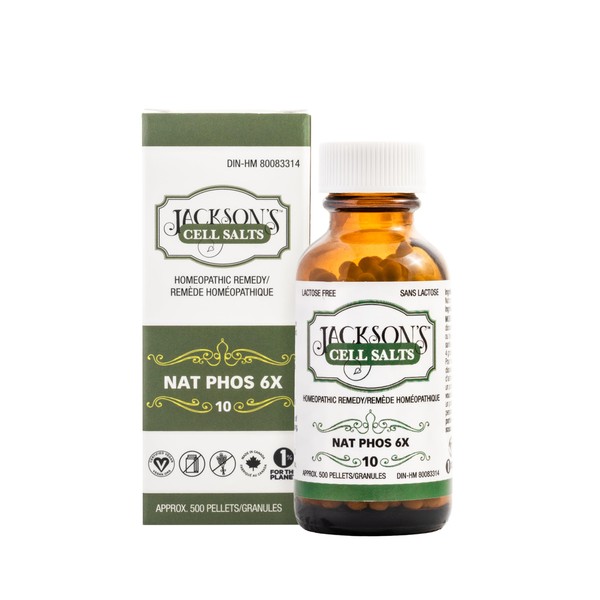 Jackson's Cell Salt #10 NAT phos 6X (500 Pellet Bottle) – Certified Vegan, Lactose-Free Natrum phosphoricum 6X