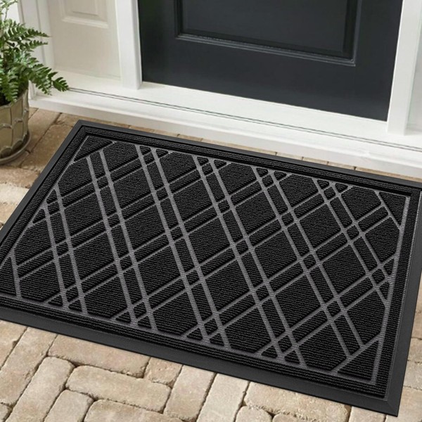 DEXI Front Door Mat Outside Entrance, All-Season Heavy Duty Rubber