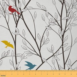 Feelyou Tree Branches Upholstery Fabric by The Yard, Nature Cute Birds Reupholstery Fabric for Chairs, Wildlife Decorative Waterproof Outdoor Fabric, 2 Yards, Mustard Maroon