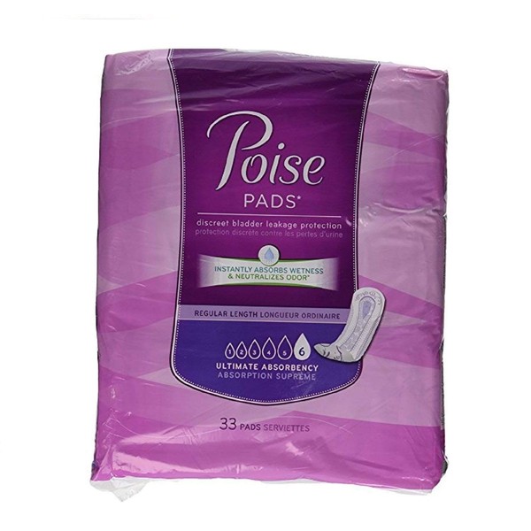 Poise Pads, Regular Length, Ultimate Absorbency 33 Pads (Pack of 2)