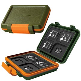 Elecom CMC-SDCHD01GN Memory Card Case, Holds 8 SDs, 8 MicroSDs, Shockproof, Khaki