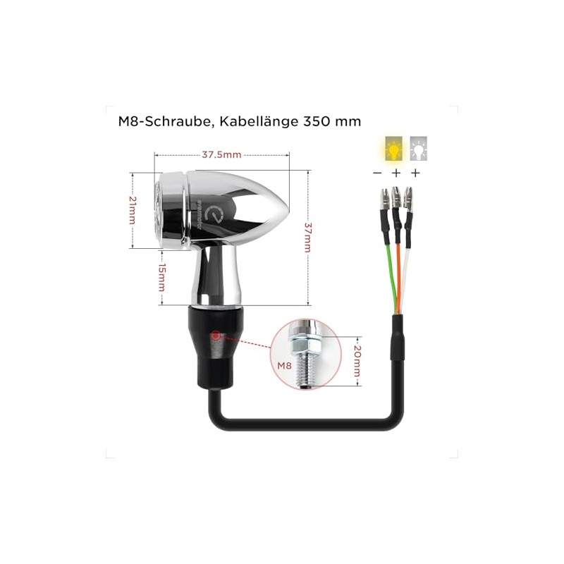 evermotor CNC Chrome Mini Motorcycle LED Indicator, 12 V, Pack