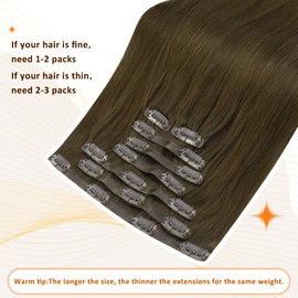 Full Shine Real Hair Extensions Clip in Human Hair Brown Invisible Clip in Hair Extension Natural Brown Seamless Hair Extension Straight PU Weft for Short Hair 12 Inch 95 Grams 8 PCS