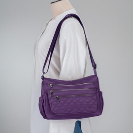 Quilted Microfiber Handbag, Crafted with Polyester Microfiber, Accessories - Purple Design, Measures 12 1/2" Long x 4" Wide x 8" High