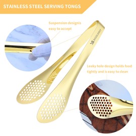 MSY BIGSUNNY 9" 2 Pack Buffet Tongs, Gold-Plated Stainless Steel Food Tong Serving Tong