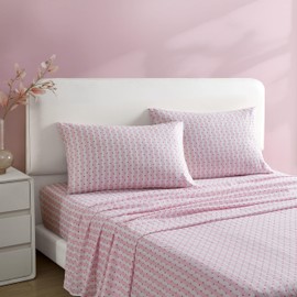 Betsey Johnson - Twin XL Bed Sheets, Soft Bedding with Matching Pillowcase, Fade & Wrinkle Resistant, Lightweight for Year Round Use, Dorm Essentials (Wonderland Stripe Pink)