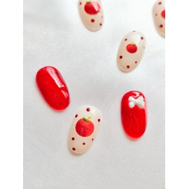 Apple dot nail red gel handmade nail - short oval / 사과 도트네일 레드젤 수제네일 - 숏 오벌