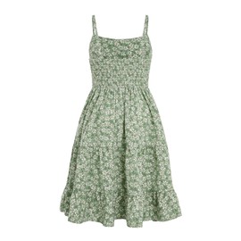 Floerns Girl's Floral Print Sleeveless Ruched Ruffle Hem A Line Cami Short Dress Green Floral 11-12Y