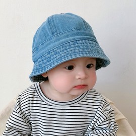 Baby Kids Denim Cowboy Fisherman Sun Hat (Korean Style) Hat Circumference 45-47cm (Reference Age 6-18 Months) + Size Selection/Busy Denim Light Blue 3ea