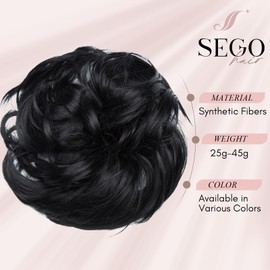 SEGOHAIR Haarteil mit Gummiband, Messy Bun Pferdeschwanz Haarverlängerung- Unordentliche Hochsteckfrisuren, 80g synthetischem Haar Scrunchies für die Pferdeschwänz Dunkel Schwarz