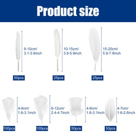 Pack of 500 White Feathers, Feathers for Crafts, Natural Feathers, Feather Decoration for DIY, Wedding, Dream Catcher, Headdress Feathers, Hats, Home Decor, Birthday Party, 4-20 cm