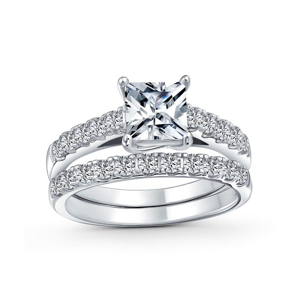 Brilliant Cubic Zirconia Square Princess Cut Solitaire Cathedral Setting Thin