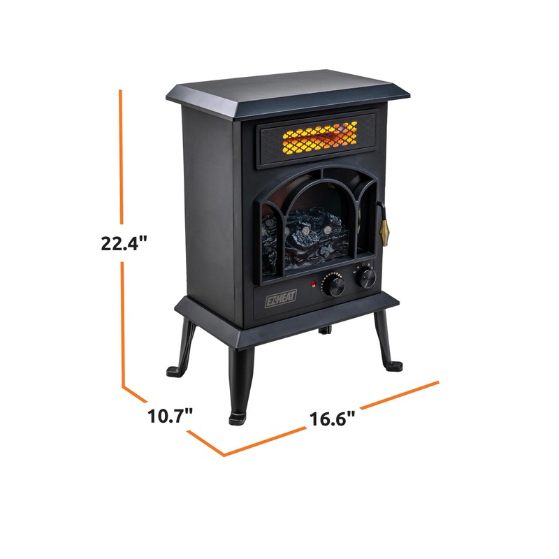 EZ-HEAT Electric Fireplace Space Heater with Flame Effect, Adjustable Thermostat,