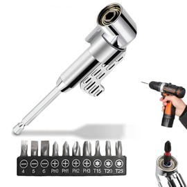 105 Degree Right Angle Drill Adapter Angle Bit Set of 10 with Socket Adapter, 360° Rotation Adapter, 1/4 Inch Hex Magnetic Bit Socket, Screwdriver Bit Set, Right Angle Drill Bit, Long Axis, Angle