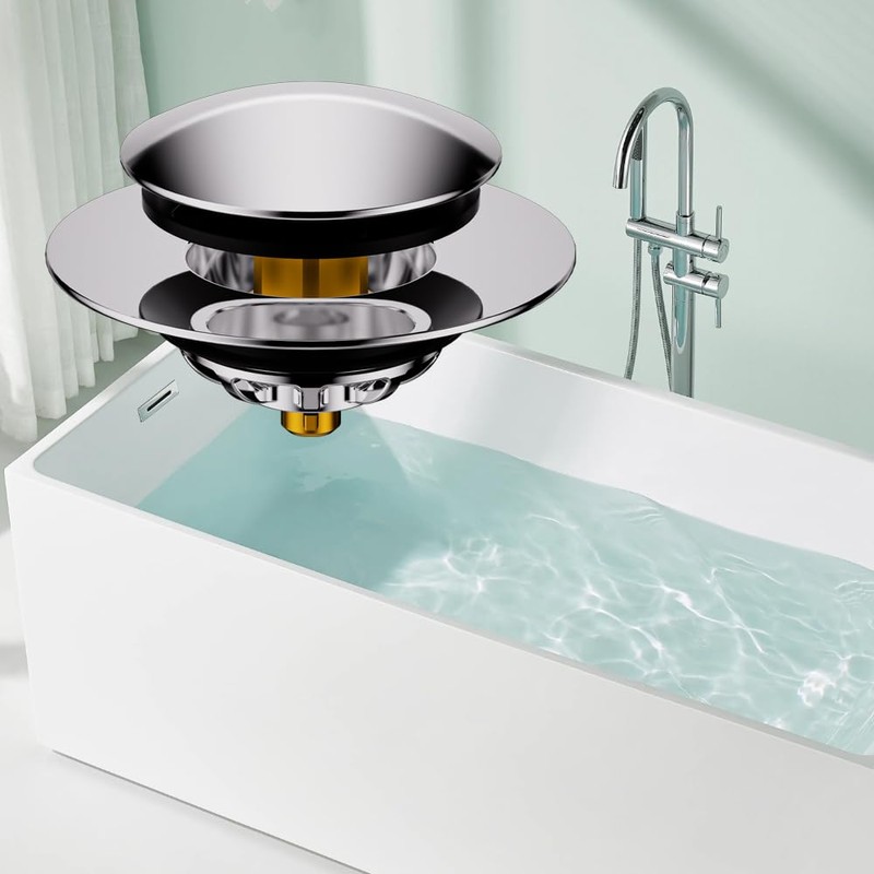 HAOMIAO Universal Pop-Up Bathtub Stopper with Clog-Proof Strainer, Bath Drain