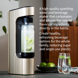 Twenty39 qarbo LUXE Premium Metal Sparkling Water and Beverage Maker with Gen2 AirPlus Cap for Enhanced Carbonation and Flavor Infusions (Tuscan Gold)