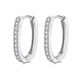 Cangall Silver Hoop Earrings for Women, 925 Sterling Silver Oval Hoop Earrings, Small Oval Hoop Earrings U-Shaped Huggie Earrings Silver, CZ Simple Sleeper Cartilage Silver Hoop Earrings for Girls