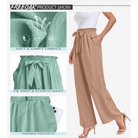 FREEOAK Wide Leg Pants Summer Casual Outfits 2024 Spring High Waisted Outfits Loose Trousers Slacks Office Business Palazzo Style