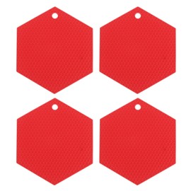 uxcell 4 Pcs Silicone Trivet Mats, Hexagon Silicone Pad Hot Pad Pan Protectors Table Protector Heat Resistant Mat for Countertop, Kitchen, Hot Dishes, Hot Pots and Pans, Red