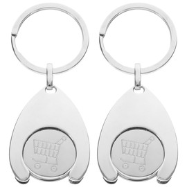 HOLIDYOYO 2pcs Trolley Coin Keyring Shopping Cart Metal Key Ring Stainless Steel Round Shaped Trolley Removable Shopping Keychain for Supermarket Cart