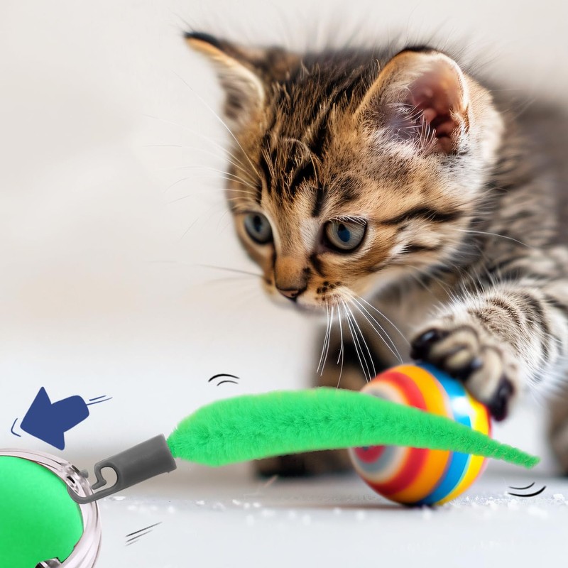 BOXOB 5pcs Cat Ball Toy Replacement Tails, Interactive Cat Toy