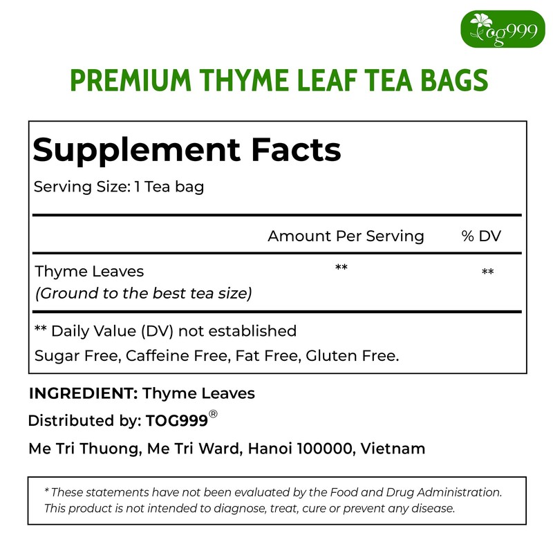 TOG999, Premium 40 Thyme Leaf Tea Bags, 100% Natural &