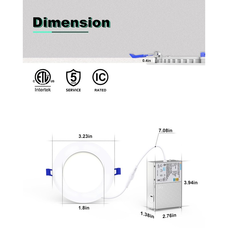 VOLISUN 12 Pack 3 inch Recessed Lighting, 5CCT LED Recessed