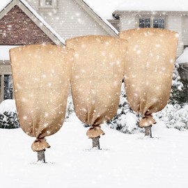 Legigo 3 Pack 24 X 40 Inch Burlap Plant Covers Freeze Protection Bags, Winter Plant Frost Covers with Drawstring, Reusable Tree Covers Burlap Frost Cloths Protection for Outdoor Plants Shrubs Fruit