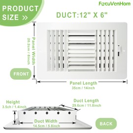 12"w x 6"h Ceiling Vent Cover, FocuVenHom 3-Way Plastic Ceiling Register Wall Vent w/Manual Adjuster for Home, Office, Bathroom, Toilet