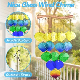 Kenpiko Sea Glass Wind Chime, Shell Shape Glass Windchime for Outside, Indoor Outdoor Decor for Patio Garden Yard, Nice Gifts for Mom & Women, Memorial Sympathy Gift for Home