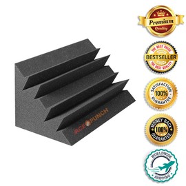 Acepunch 12 Pack Bass Trap Acoustic Foam Panel DIY Design Studio Soundproofing Wall Tiles Sound Insulation 12 X 12 X 24 cm (4.7 X 4.7 X 9.4 in) Black AP1133