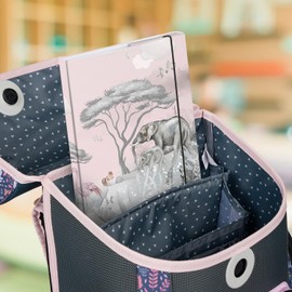 Baagl File Box for School Bag A4 – Portfolio Folder for Children with Elastic Strap and Inner Flaps – Book Folder, Collector's Box with Elastic Strap for Girls (Safari)