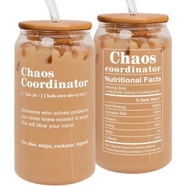 Thank You Gifts for Women, Boss, Coworker, Manager, Office, Teacher, Nurse, Mom - Chaos Coordinator Gifts - Boss Lady Gifts - Office Coworker Funny, Birthday Gifts - 16 Oz Can Glass