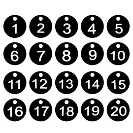 PATIKIL 1-20 Numbers Tags Plastic Round Numbered Marking Identify ID Key Hang Tag for Dormitory Key Chain Box Gym Cabinet Lockers, Black with White Text