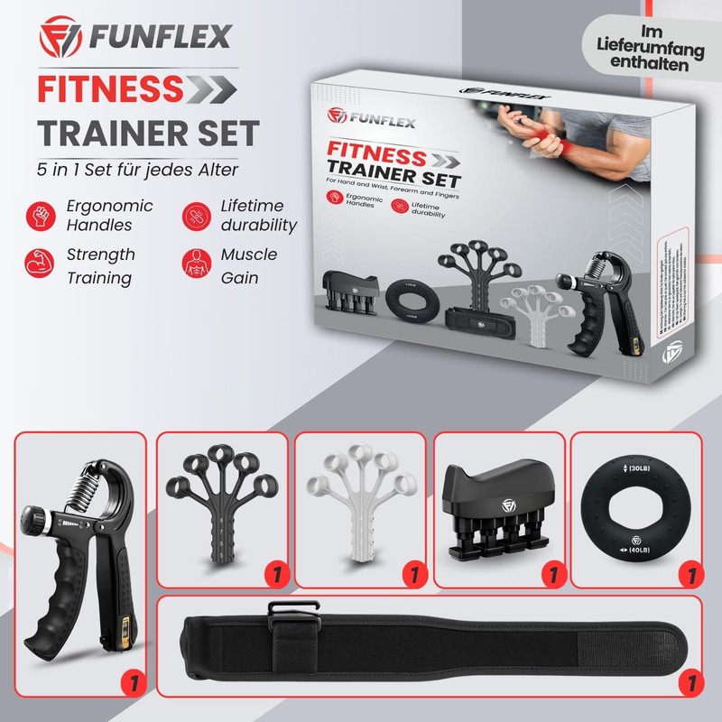 FUNFLEX Hand Trainer, Finger Trainer, Adjustable Grip Strength Trainer Set,