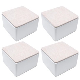 Bonsicoky 4 Pcs Self-Adhesive Furniture Bed Risers, Square Heavy Duty Carbon Steel Sofa Table Risers Adds 2" Height with Felt Pad, White