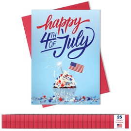 Independence Day Cards for Family & Business (USA Celebration) Happy 4th of July Bulk Greeting Card Set Pack of 25 with Red Envelopes (5x7 inch - A7) Office, Work, Employees & Clients (JF2501)