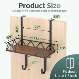 Ironing Board Hanger Wall Mount, Over The Door Ironing Board Holder, Metal Frame Storage Shelf with Adjustable Hooks fit T&V Shaped Space Saving for Laundry Room Decor Organization and Storage