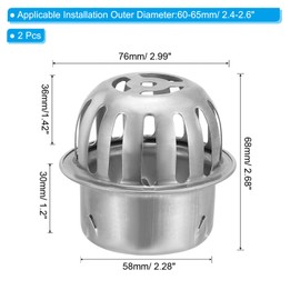 PATIKIL Dome Gutter Guard Filter 2 Inch, 2 Pack 304 Stainless Steel Downspout Strainer, Anti-Blocking Outdoor Gutter Cleaning Tool for Stops Leaves Debris, Fits 2.4-2.6 Inch
