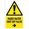 Mains water shut off valve, arrow pointing right, safety sign - 1mm flexible Plastic sign (200mm x 150mm)
