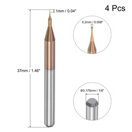 sourcing map 4 Piece End Mill CNC Cutter Titanium Coated Tungsten Carbide Engraving Cutter Set for PCB Plastic Wood 0.2 mm x 1 mm
