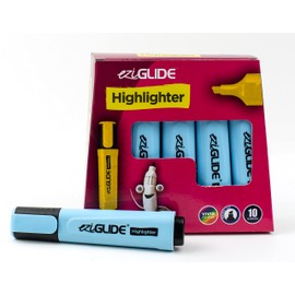 Eziglide Vibrant Blue Highlighter, Pack of 10, Bold Blue Highlighters, Chisel Tip Marker Pens, 1-4.5mm line to give precise but clear marking, highlighting & colouring, Ideal at Work, Home & School
