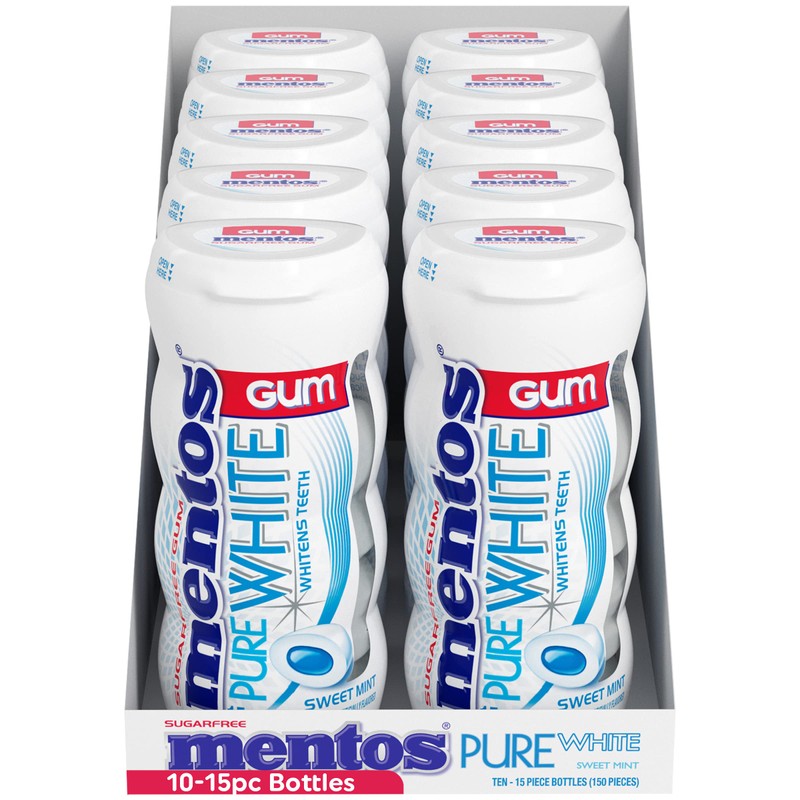 Mentos Pure White Sugar-Free Chewing Gum with Xylitol, Sweet Mint,